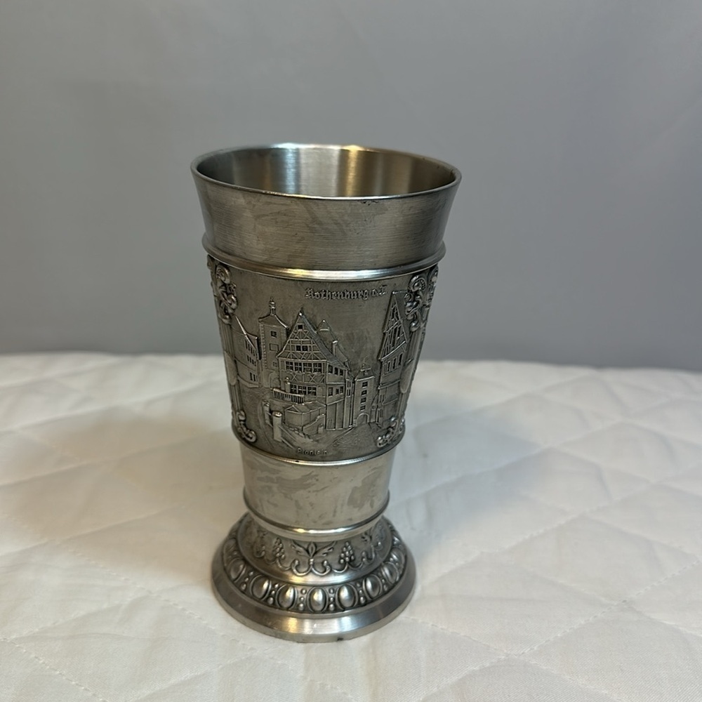 Rothenburg German Beer Stein Rustic Natural With Silver Tone Pewter Cup Vintage - Picture 2 of 15